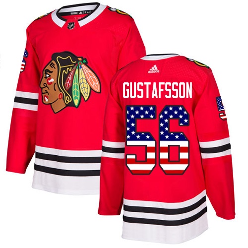 Adidas Blackhawks #56 Erik Gustafsson Red Home Authentic USA Flag Stitched Youth NHL Jersey
